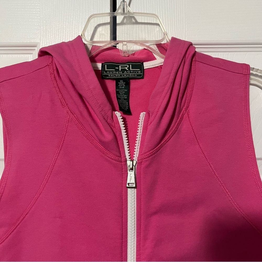 L-RL Lauren Active Ralph Lauren women’s size XL pink zipper hooded vest - Picture 2 of 9